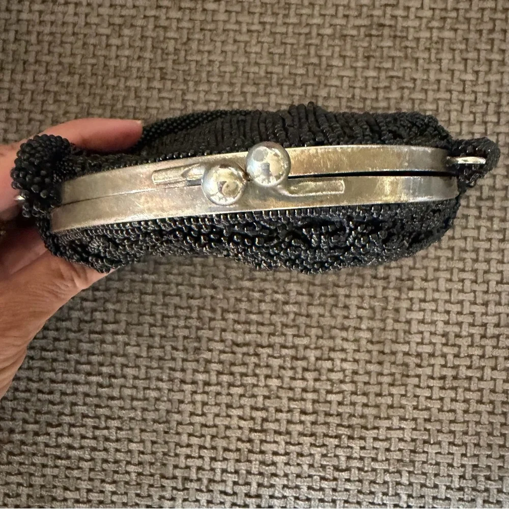 Beaded Evening Bag Black Formal Cocktail Vintage Mini Purse Kiss Lock La Regale
